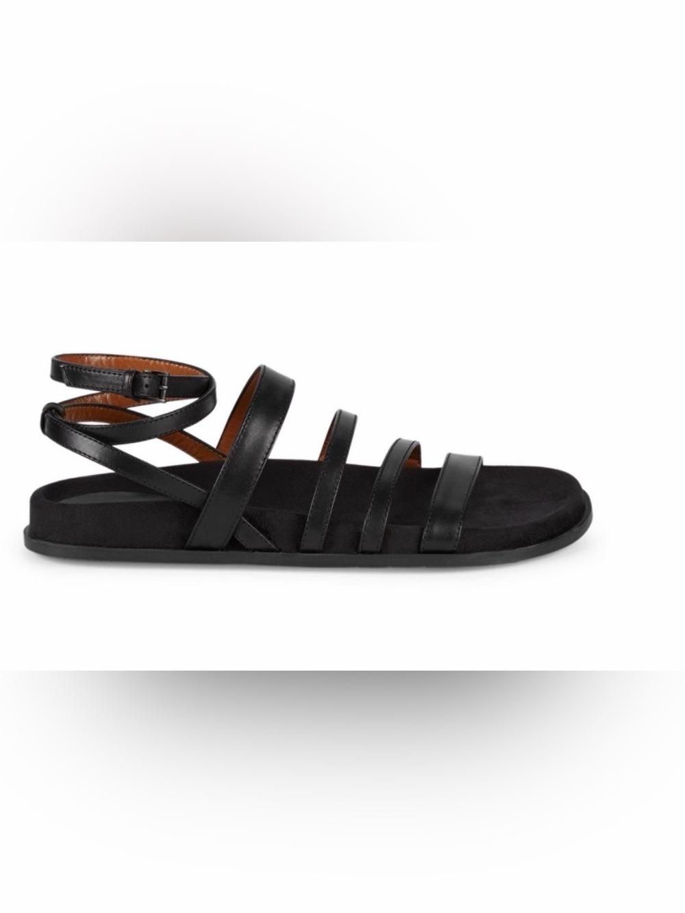 Aquatalia Ilise Black Strappy Leather Flat Sandals - Size 6 - Made in Italy